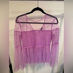 Romeo & Juliet Couture Sheer Smocked Purple Lilac Blouse
